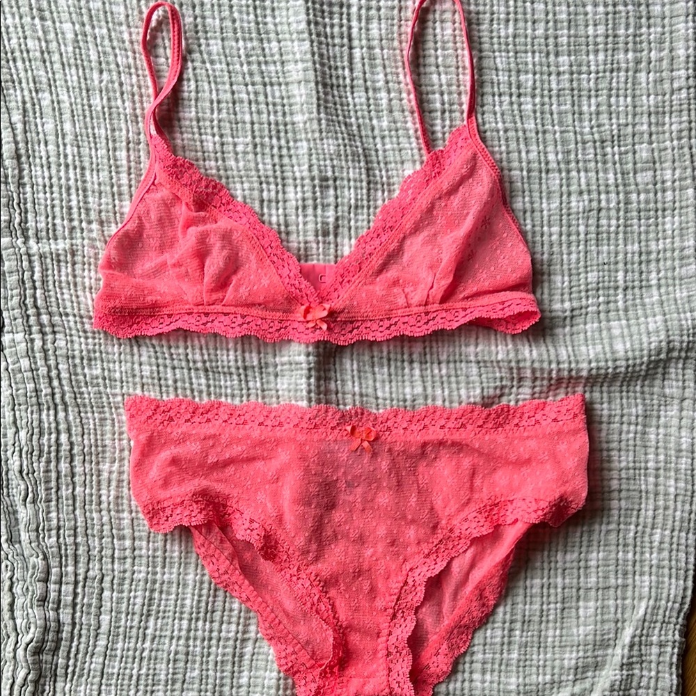 Eberjey Pink Lace Bralette and Panty Set